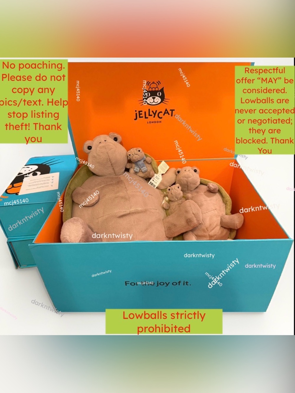 *FULL SET 4 BNWT JELLYCAT TIMMY TURTLE BIG MEDIUM BAG CHARM DECORATION/ ORNAMENT